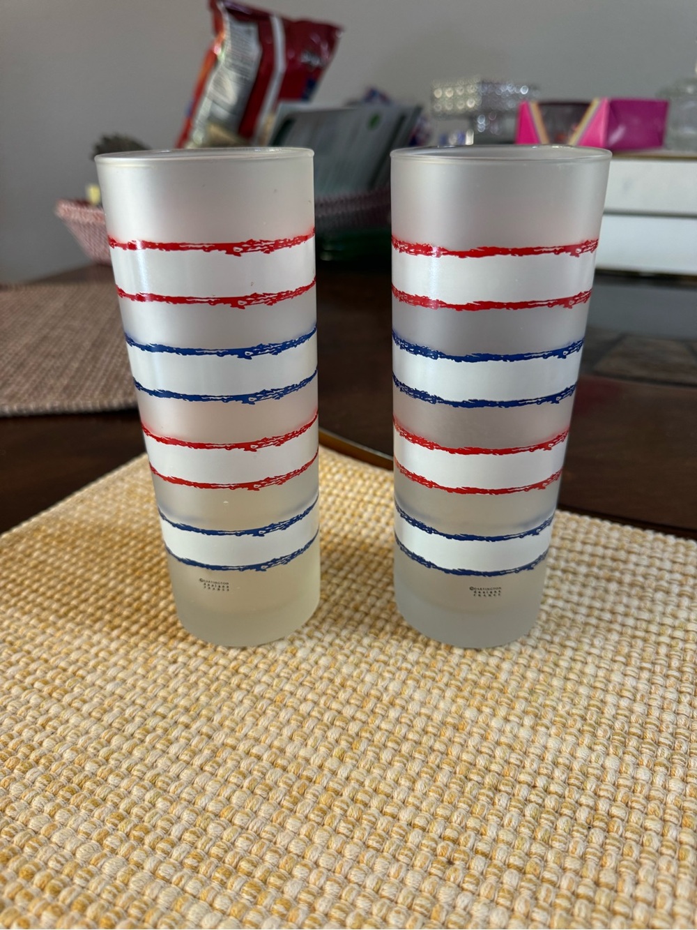 Dartington Designs France Set Of 2 Striped Glasses Frosted